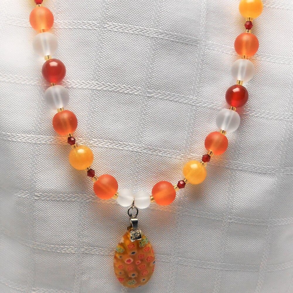 No1103 Handmade necklace and earrings made of Millefiori glass beads